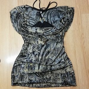 Metallic animal print halter shirt